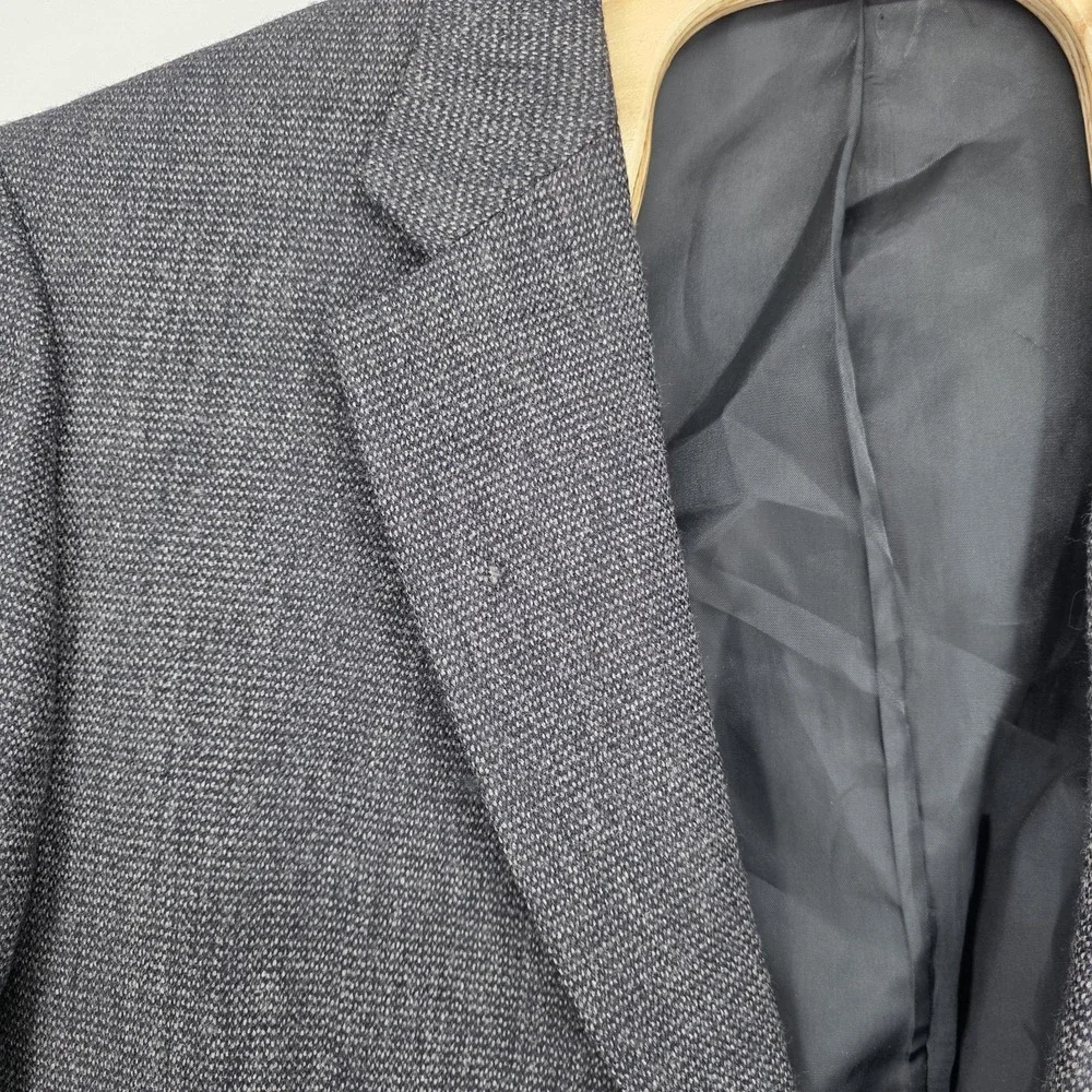 Vintage Etienne Aigner Blazer Men 46R Gray Houndstooth 100% Wool Classic Busines
